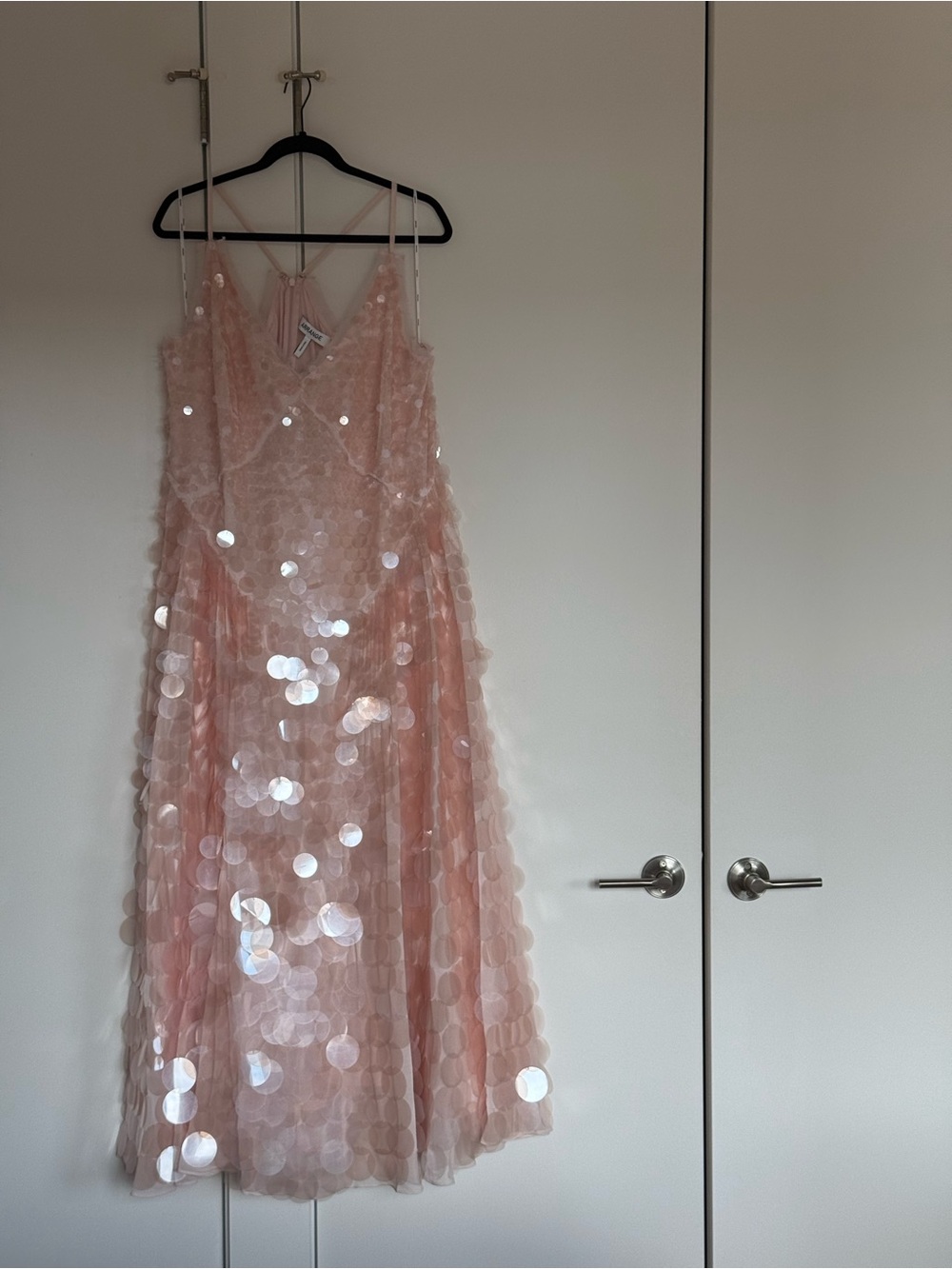 ARRANGE Curve embellished sequin cami midi dress with full skirt in soft pink - Picture 3 of 8